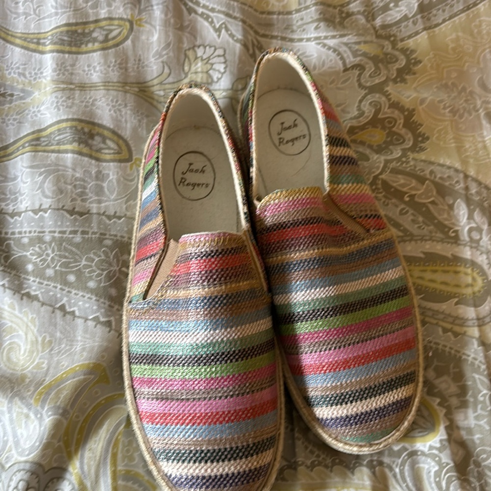 Jack Rogers colorful stripe slip on tennis shoes super cute worn once